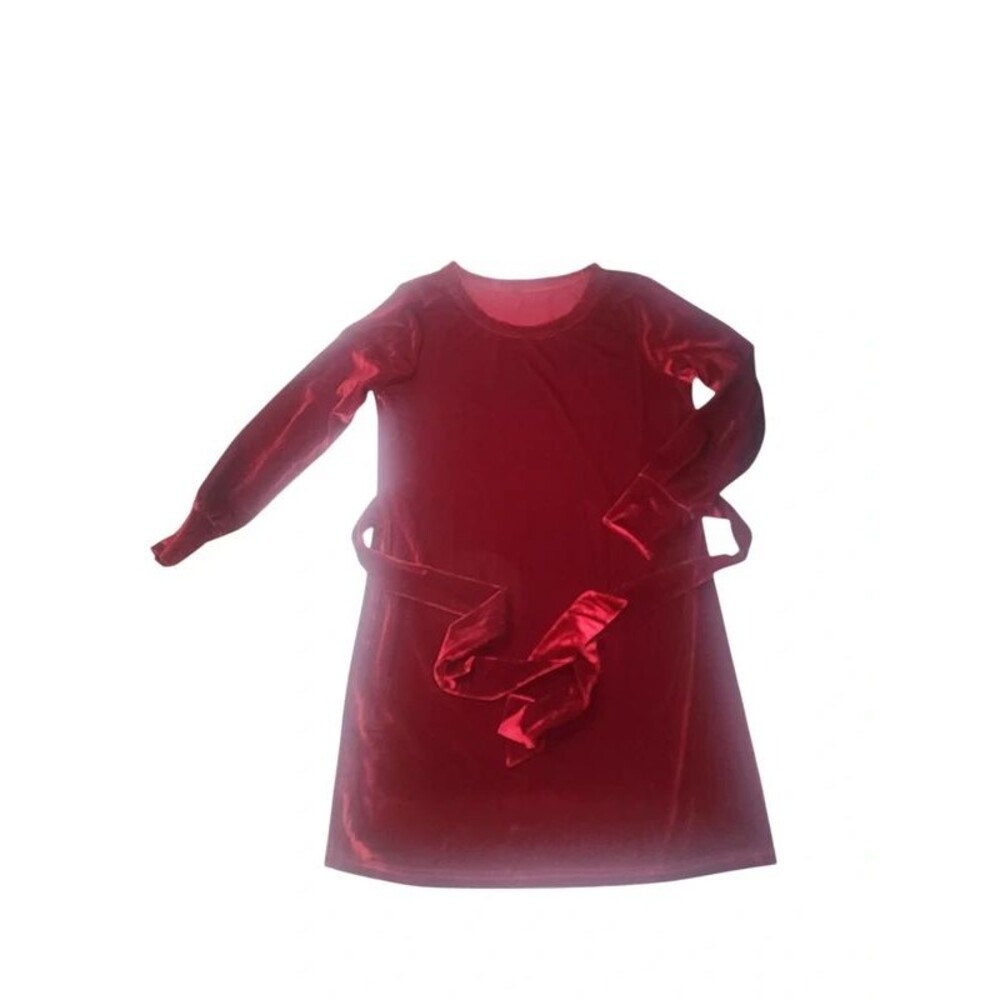Red Velvet Long Sleeve Belted Shift Dress Holiday Party Ruby Red Velvet Winter